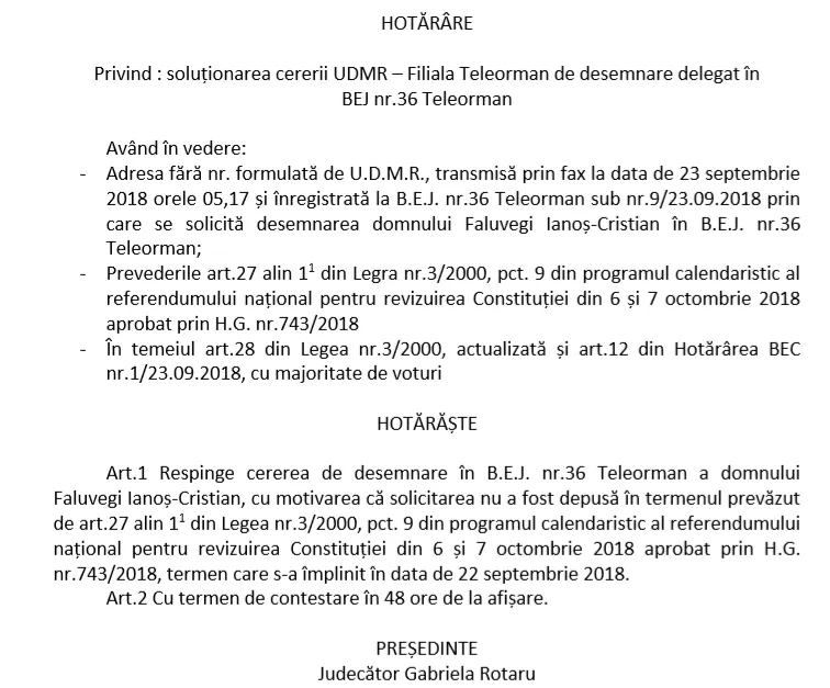 UDMR Teleorman a ”renăscut” la Referendum! BEJ i-a spus ”nem”