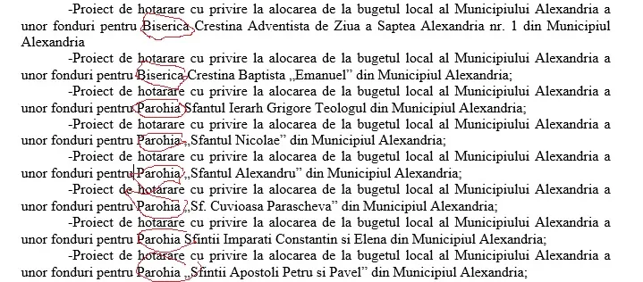 Mai multe lăcașe de cult din Alexandria vor primi bani publici de la Consiliul local