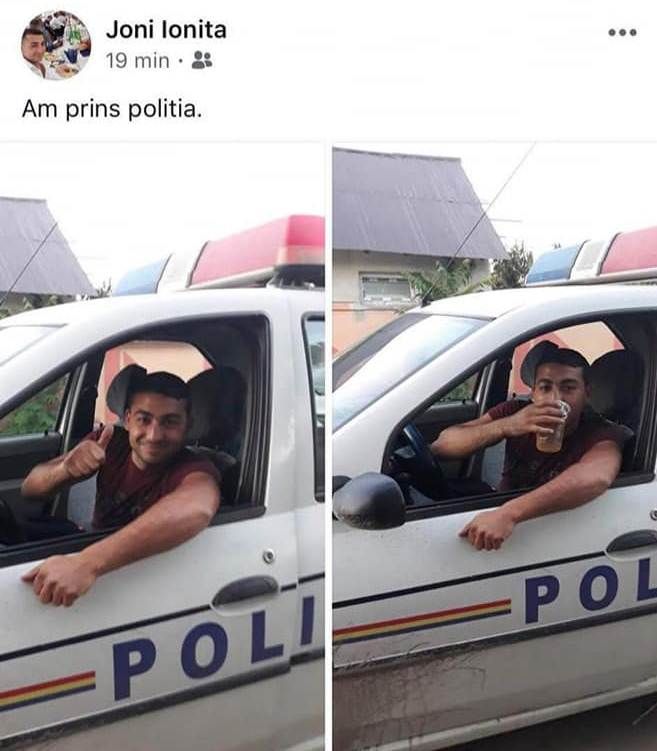 Un bărbat din Teleorman s-a fotografiat la volanul unei mașini de poliție