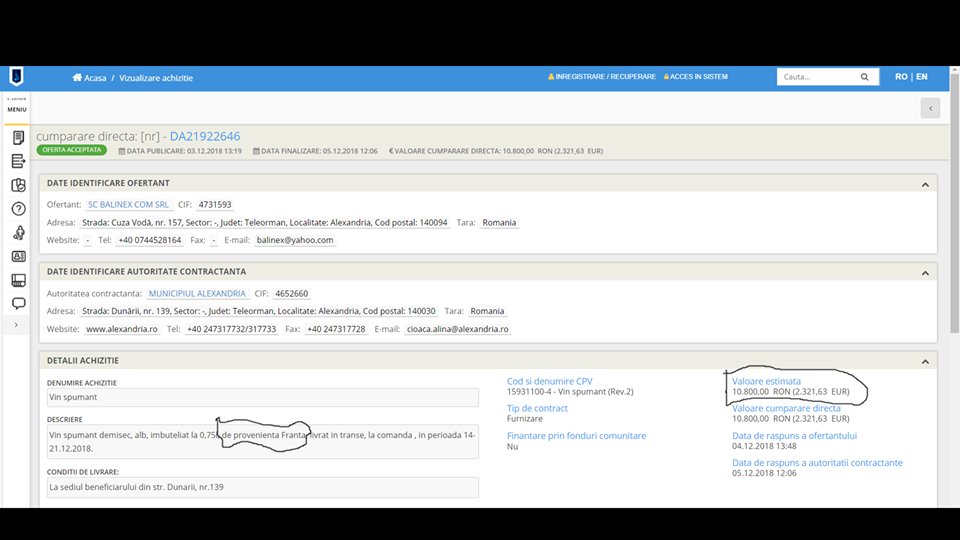 Primăria Alexandria va plati 10.800 de lei pentru vin franțuzesc