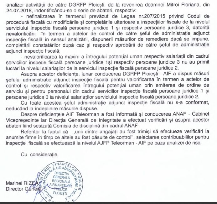 Șefa Inspecției Fiscale din ANAF Teleorman ține blocată activitatea instituției... pentru că poate