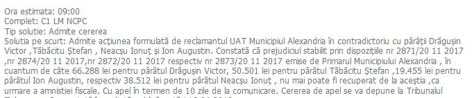 Amnistia fiscală a salvat conducerea Primăriei Alexandria de a da sporurile necuvenite înapoi