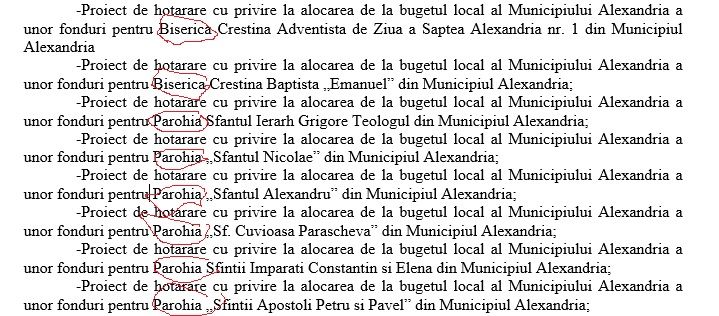 Mai multe lăcașe de cult din Alexandria vor primi bani publici de la Consiliul local