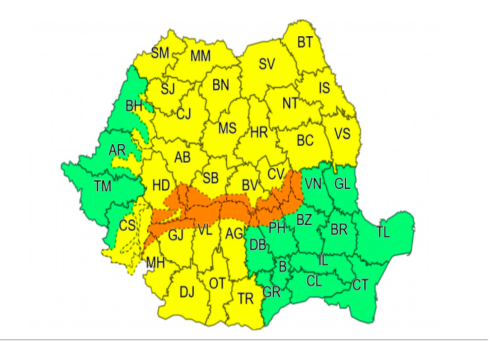 Avertizare meteo: cod PORTOCALIU de ninsori viscolite. Rafale de 100 km/h