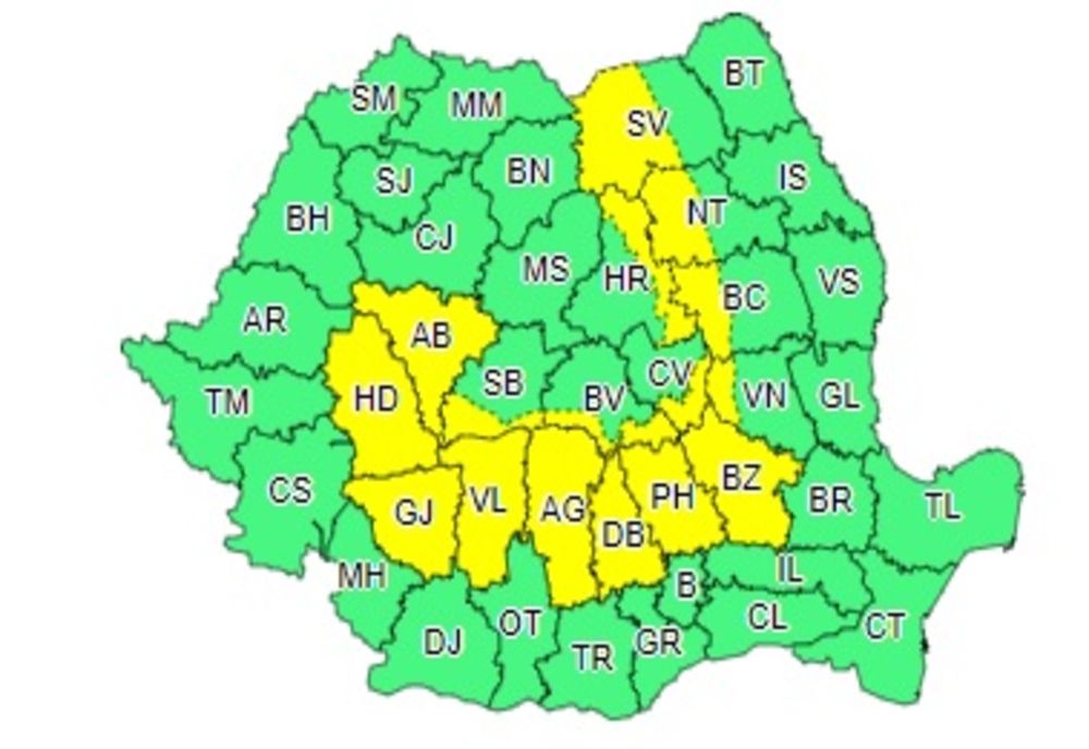 COD GALBEN de instabilitate atmosferică temporar accentuată