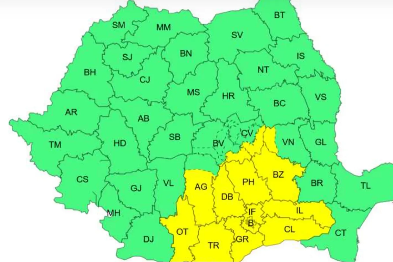 Cod galben de ploi în România