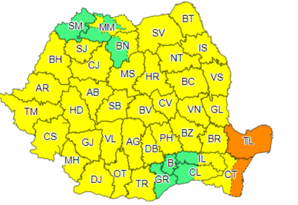 Avertizare COD PORTOCALIU și COD GALBEN de ploi pentru aproape toată țara