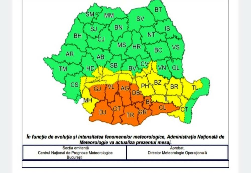 Mai multe judeţe din sudul şi sud-vestul ţării, sub COD PORTOCALIU de ploi abundente