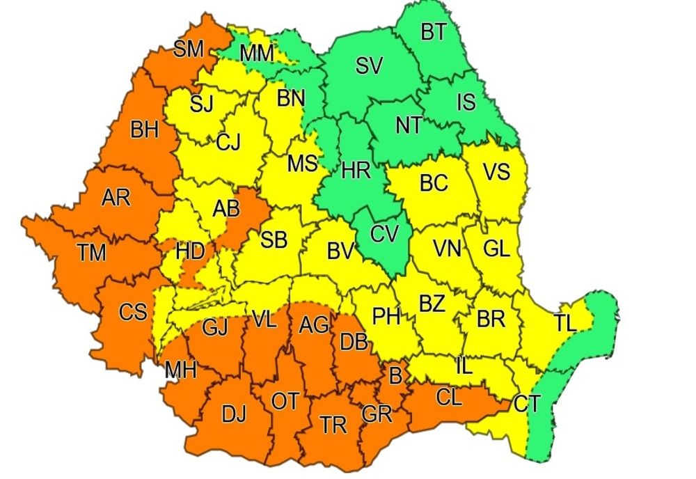 Cod Portocaliu de caniculă pentru ziua de marţi, în mai multe judeţe din ţară