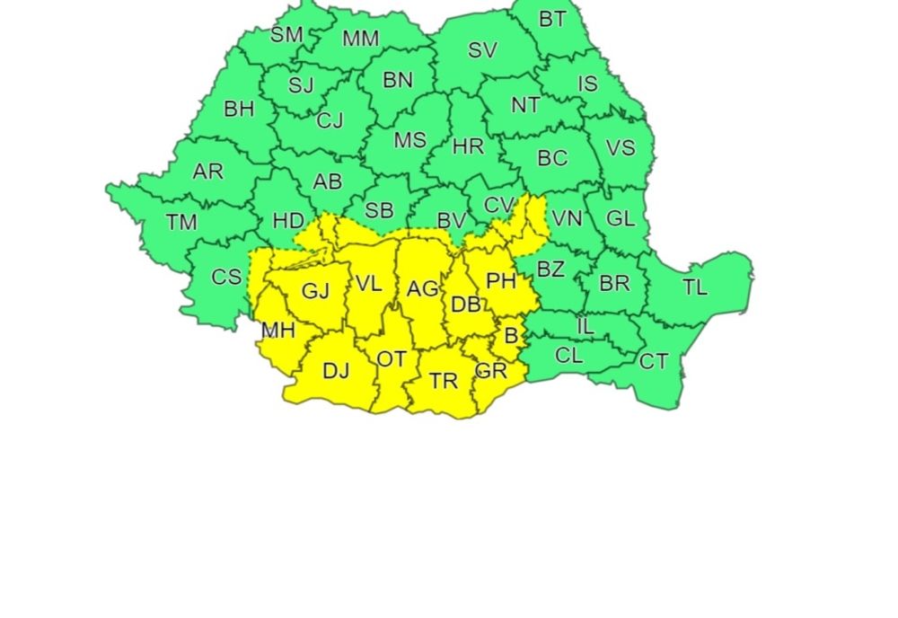 Cod Galben pentru mai multe judeţe, printre care Olt, Dolj, Gorj şi Teleorman. Ce fenomene sunt aşteptate